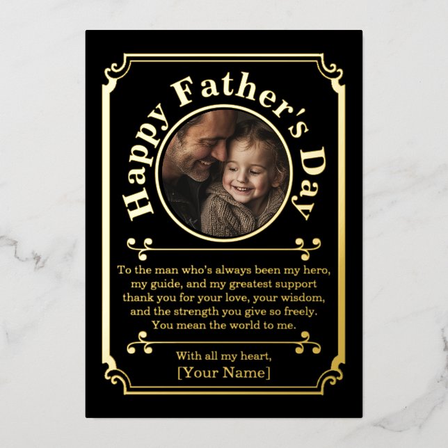 Custom Photo and Gold Foil Father's Day Foil Holiday Card (Front)