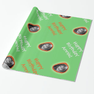 Custom Photo and Greeting on Green Wrapping Paper