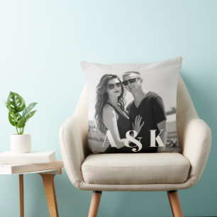 Custom Photo and Large Monogram Initials Cushion
