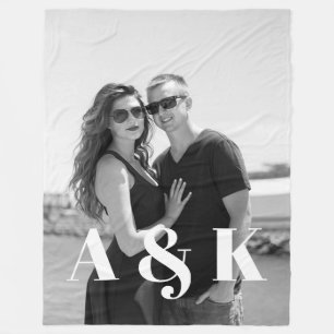 Custom Photo and Large Monogram Initials Fleece Blanket