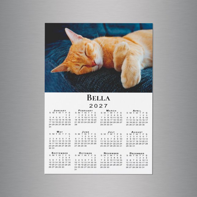 Custom Photo and Name 2027 Calendar Magnet (Custom Photo Name 2027 Calendar Magnet in situ)
