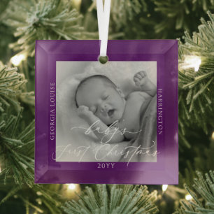 Custom Photo and Name Baby's First Christmas Glass Tree Decoration