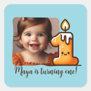Custom Photo and Name Birthday for One-Year-Old Square Sticker