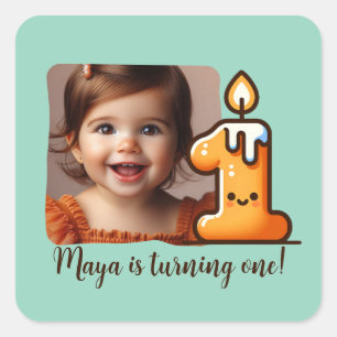 Custom Photo and Name Birthday for One-Year-Old Square Sticker