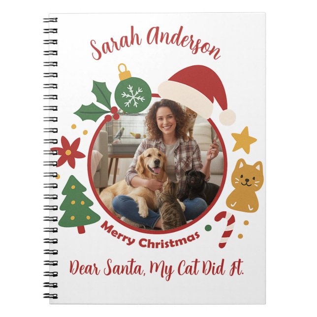 Custom Photo and Name Christmas Gift For Cat Lover Notebook (Front)