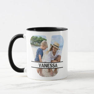 Custom Photo and Name Letter 'V' Mug
