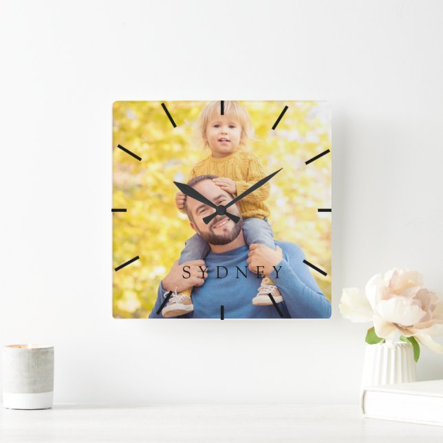 Custom Photo and  Name Personalised  Square Wall Clock (Home)