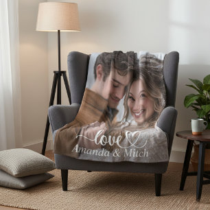 Custom Photo And Names Couple Love Fleece Blanket