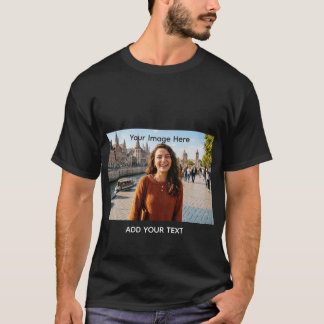 Custom Photo and Personal Text Matching Couple Bla T-Shirt