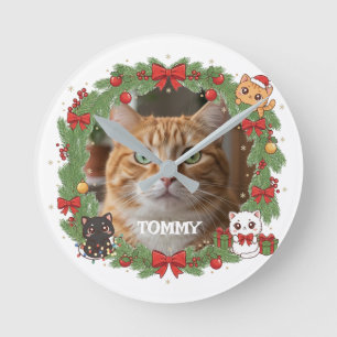 Custom Photo and Pet Name Christmas Round Clock