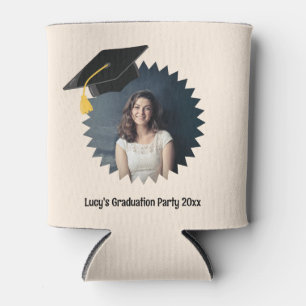 Custom Photo and Text Graduation Cap  Can Cooler
