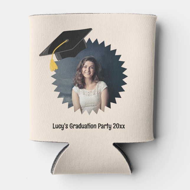 Custom Photo and Text Graduation Cap  Can Cooler (Front)