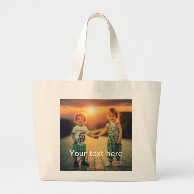 Custom Photo and Text Large Tote Bag (Front)