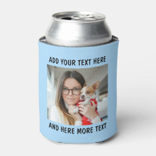 Custom Photo and Text Light Blue Soft Drink Can Cooler