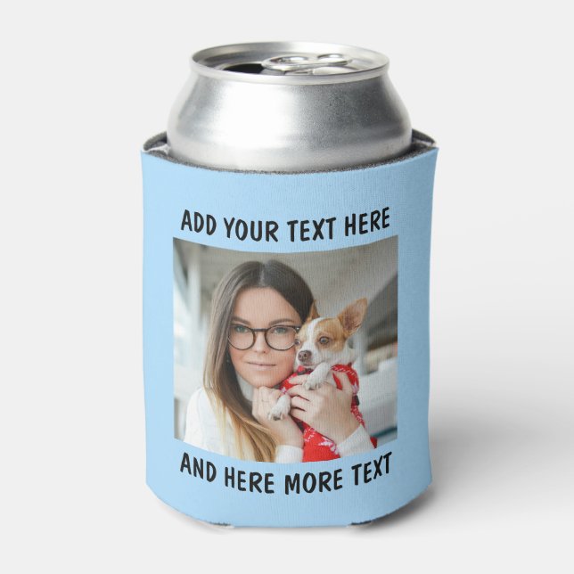 Custom Photo and Text Light Blue Soft Drink Can Cooler (Can Front)
