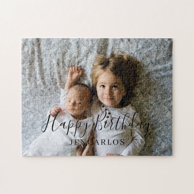 Custom Photo and Text Little Brother Birthday Cute Jigsaw Puzzle (Horizontal)
