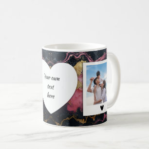 Custom Photo and Text Mug - Black & Pink Marble