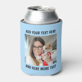 Custom Photo and Text Or Name Light Blue Can Cooler