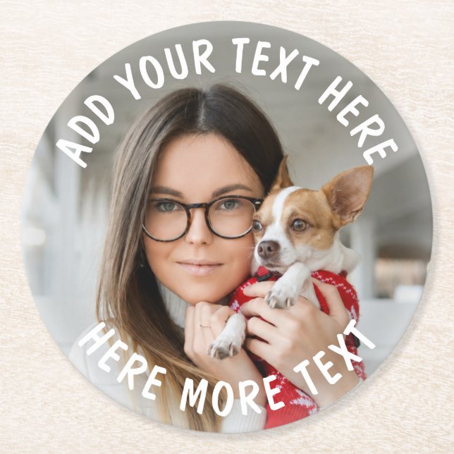 Custom Photo and Text Or Name Round Paper Coaster (Front)