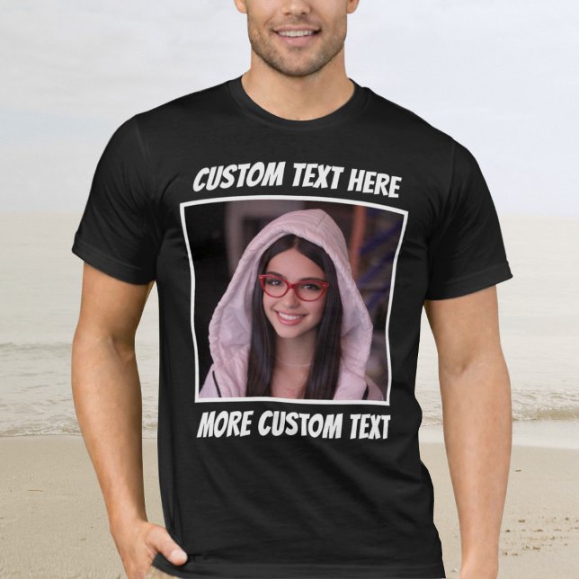 Custom Photo and Text Or Name White Border T-Shirt (Creator Uploaded)