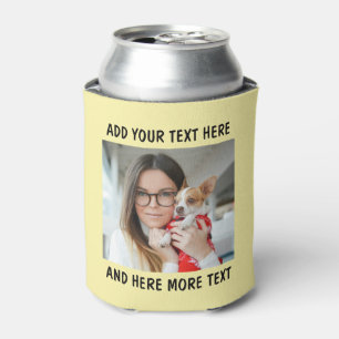 Custom Photo and Text Pale Yellow Soft Drink Can Cooler