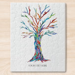 Custom Photo And Text Personalised Colourful Tree Jigsaw Puzzle<br><div class="desc">This stylish puzzle is decorated with a rainbow-coloured mosaic tree.
Customise it with a name or inspirational quote.
Original Mosaic © Michele Davies.</div>