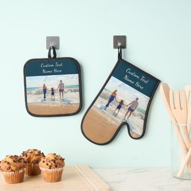 Custom Photo and Text Personalised Your Gift Oven Mitt & Pot Holder Set (Insitu(Hanging))