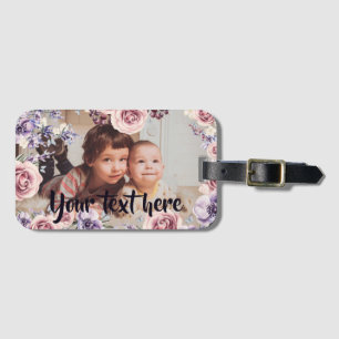 Custom Photo and Text Pink Roses Border Luggage Tag