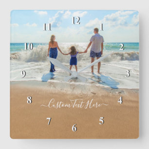 Custom Photo and Text - Unique Your Own Design -   Square Wall Clock