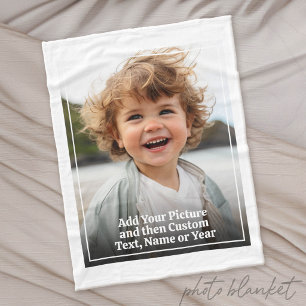 Custom Photo and Text With White Border Fleece Blanket