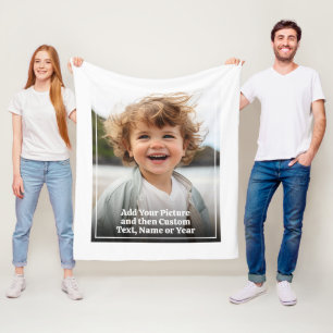Custom Photo and Text With White Border Fleece Blanket