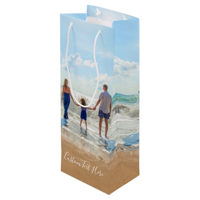 Custom Photo and Text - Your Own Design - Elegant Wine Gift Bag (Back Angled)
