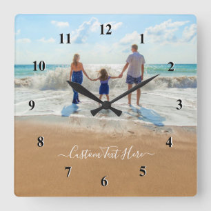Custom Photo and Text - Your Own Design - Family Square Wall Clock