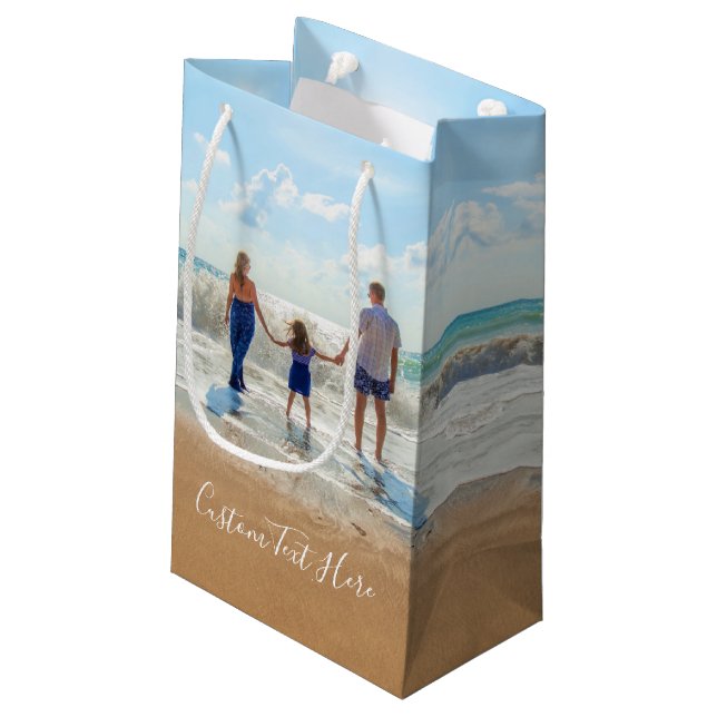 Custom Photo and Text - Your Own Design - Modern Small Gift Bag (Back Angled)