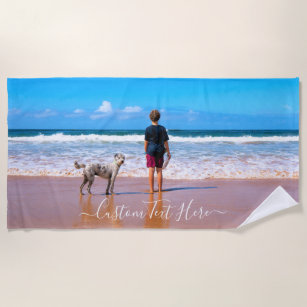 Custom Photo and Text Your Own Design My Best Dog  Beach Towel