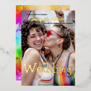 Custom Photo and watercolor rainbow gay wedding Fo