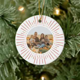 Custom Photo and Year Sunburst Double-Sided Ceramic Ornament