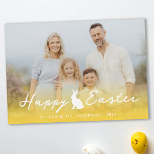 Custom Photo And Yellow Gradient With Bunny Easter Card