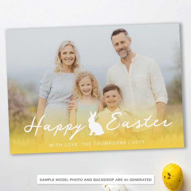 Custom Photo And Yellow Gradient With Bunny Easter Card (Creator Uploaded)