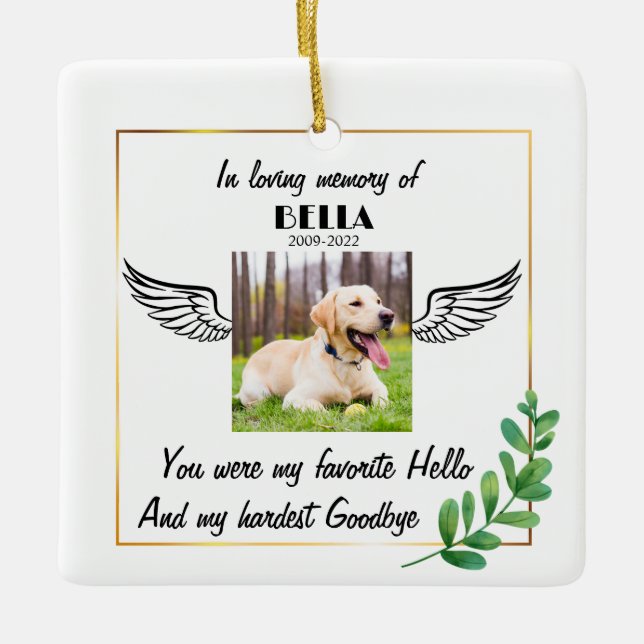 Custom Photo Angel Dog Memorial Favour Sympathy Ceramic Ornament (Front)
