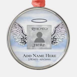 Custom Photo Angel Wings Memorial Ceramic Ornament