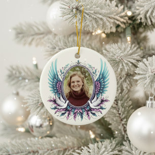 Custom Photo Angel Wings Memorial Keepsake Gift  Ceramic Ornament