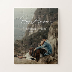 Custom photo anniversary minimalist retro wedding jigsaw puzzle