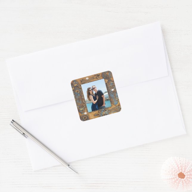 Custom Photo Antique Skeleton Key Frame Image Square Sticker (Envelope)