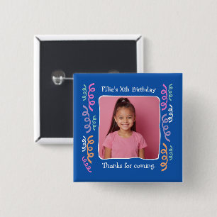 Custom Photo Any Age Birthday Party Streamers 15 Cm Square Badge