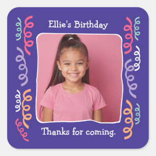Custom Photo Any Age Birthday Party Streamers Square Sticker