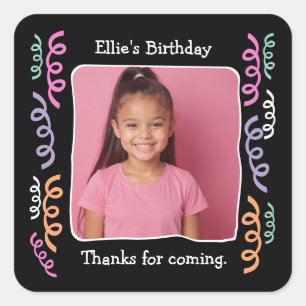 Custom Photo Any Age Birthday Party Streamers Square Sticker