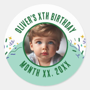 Custom Photo Any Age Confetti Birthday Party Classic Round Sticker