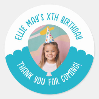 Custom Photo Any Age Thank You Birthday Balloon Cl Classic Round Sticker