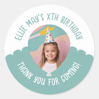 Custom Photo Any Age Thank You Birthday Balloon Classic Round Sticker